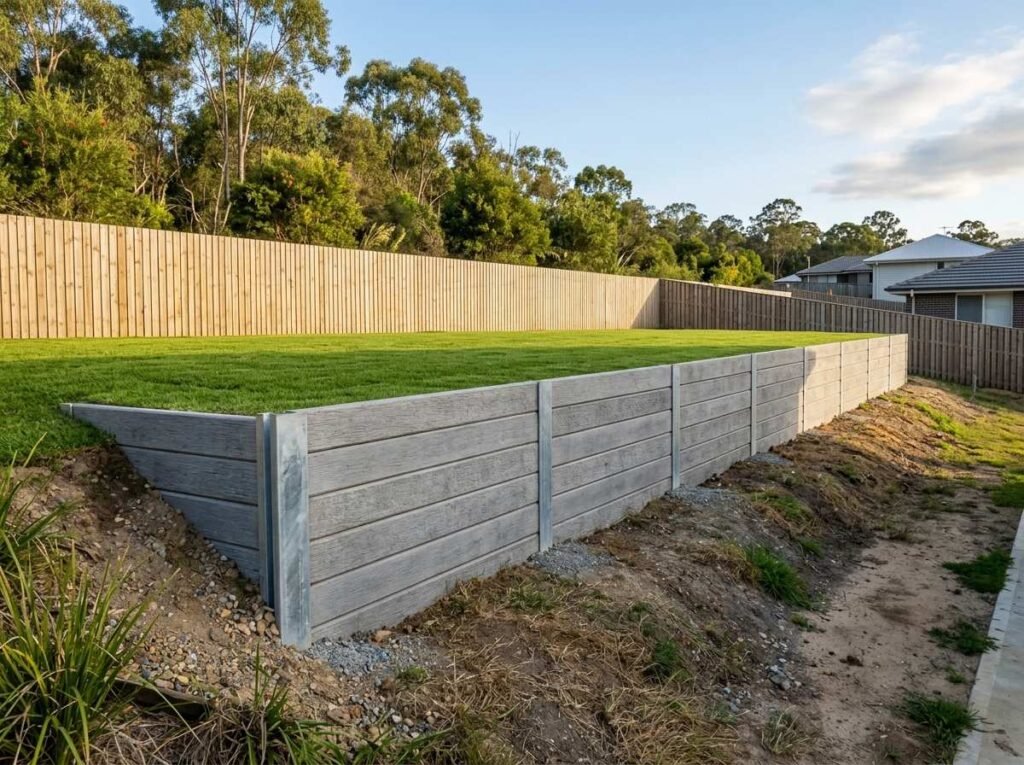 Concrete sleeper retaining wall in Ipswich