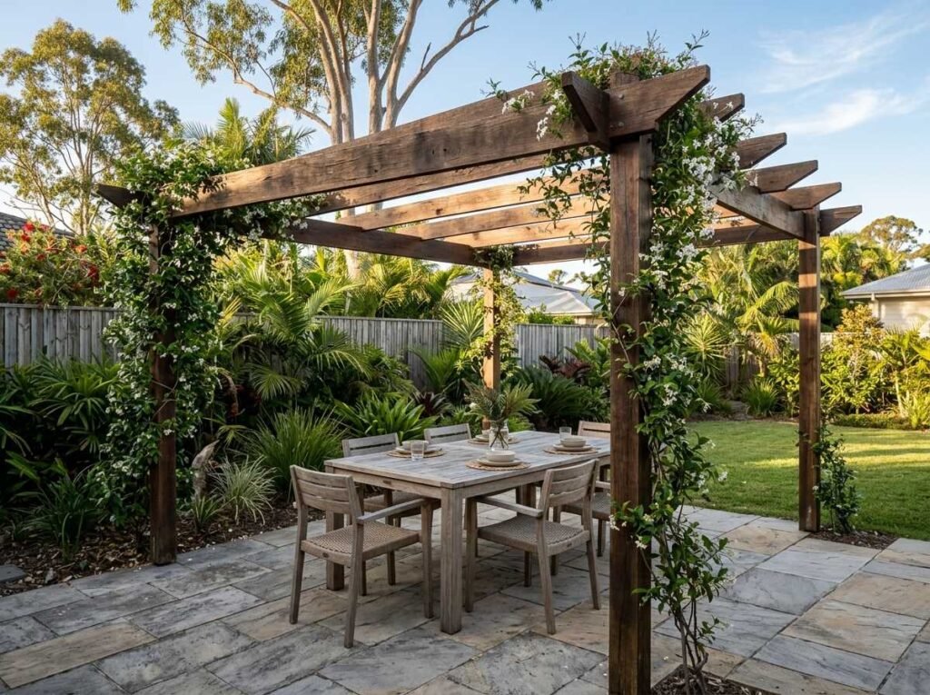 Paved patio and pergola in Ipswich